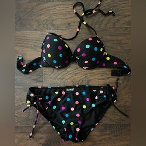 Womens Black Polka Dot Bikini - Multicolor Dots Size Small